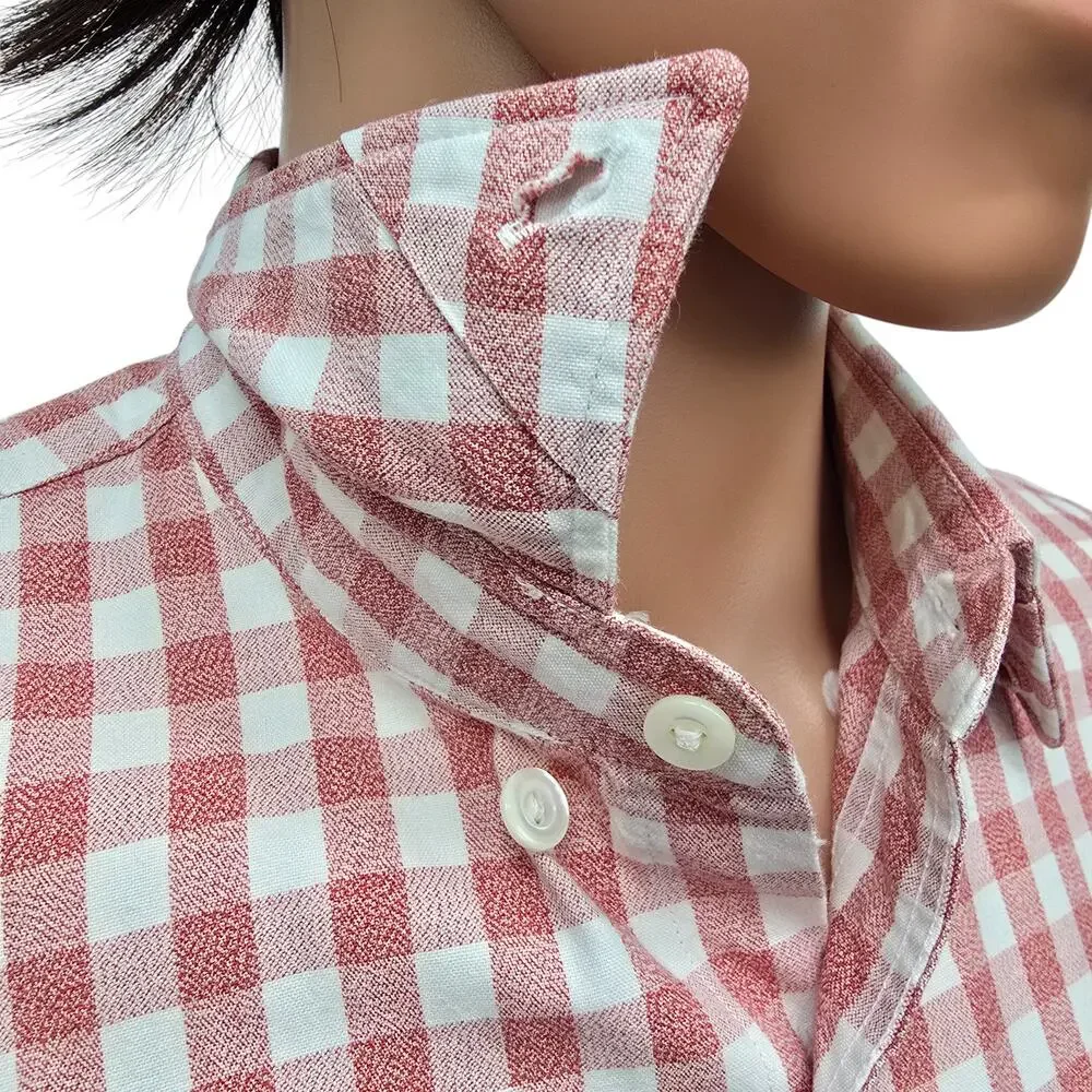 J. Crew Jaspe Cotton Shirt Men M Slim Fit Red White Gingham Check Long Sleeve